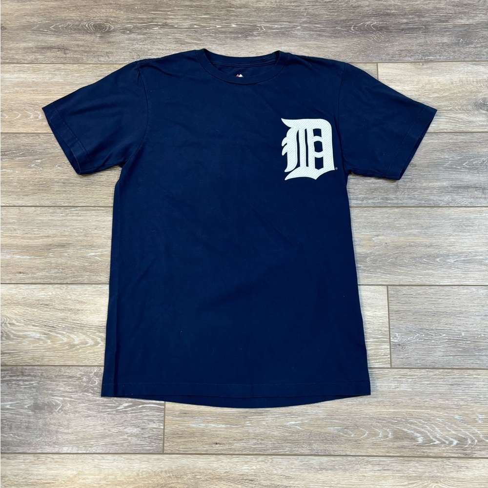 Majestic Tripeak Navy Embroidered Detroit Tigers Baseball TShirt Fielder 28 Sz M